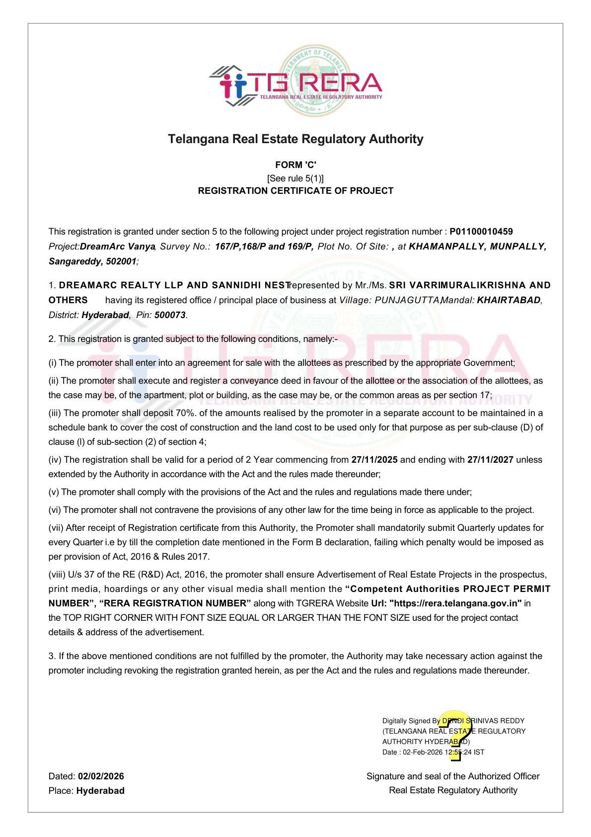 RERA approval document